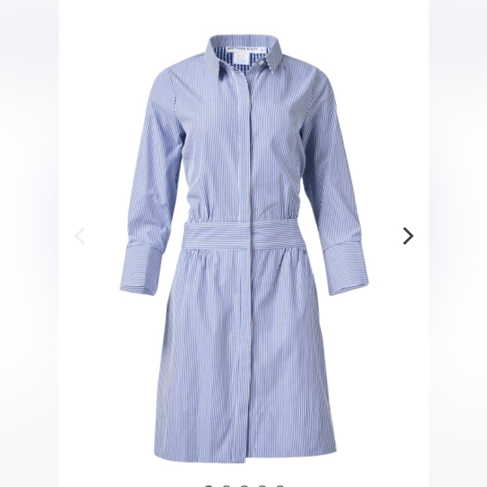 Gretchen Scott Breezy Blouson blue and white striped dress